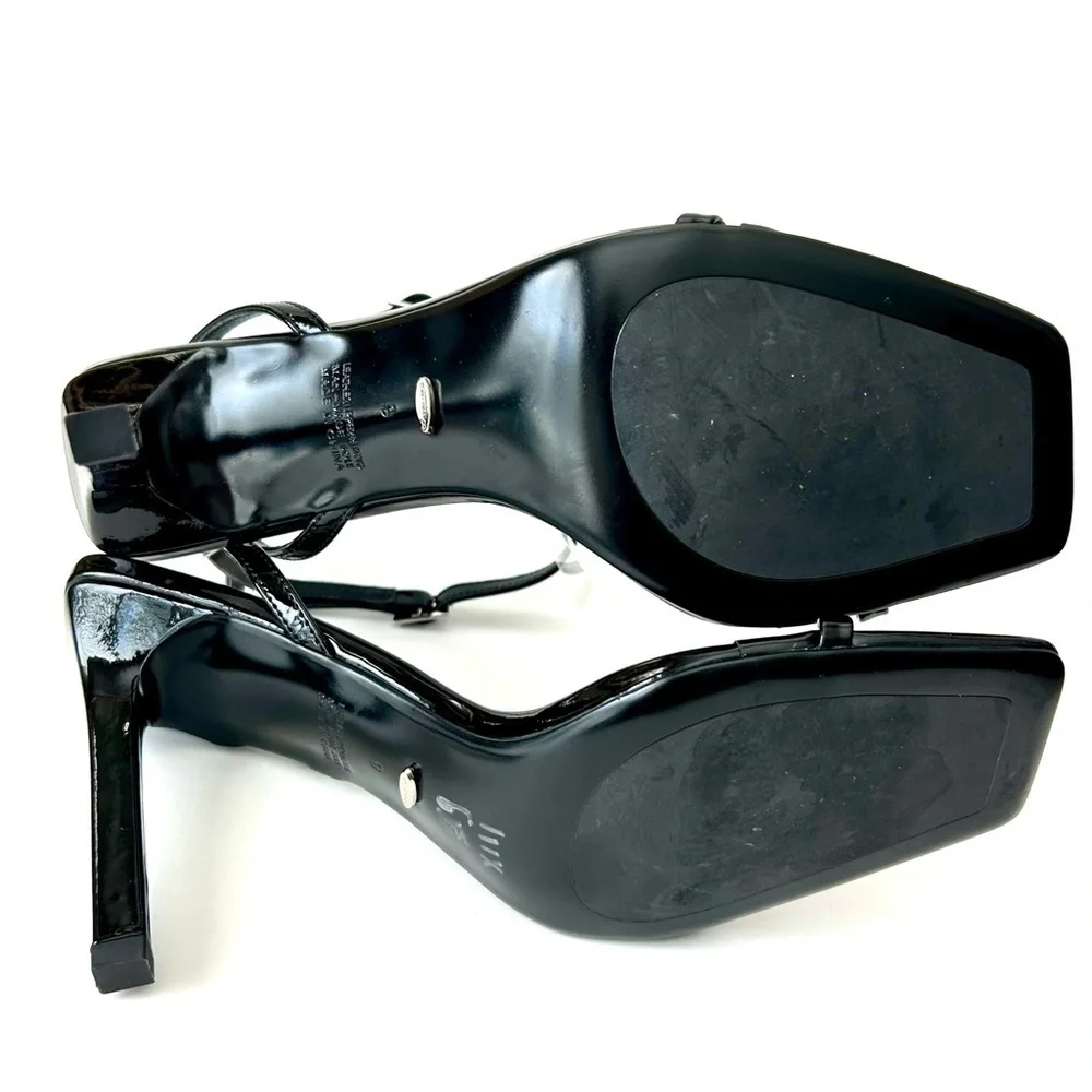 Tony Bianco Nadia Square Toe Black Patent Strappy Square Heels Sandals Size 9